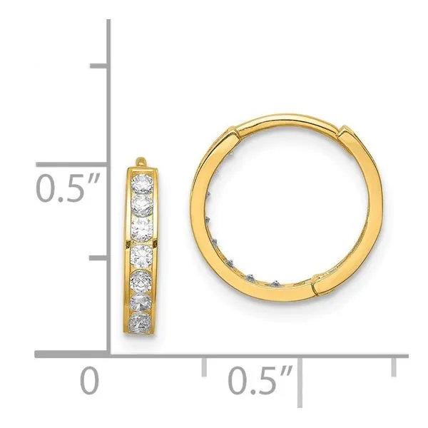 14K Yellow CZ Hinged Hoop Earrings Image 3 Morin Jewelers Southbridge, MA