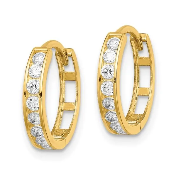 14K Yellow CZ Hinged Hoop Earrings Morin Jewelers Southbridge, MA