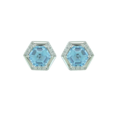 Blue topaz halo earrings in 14K white gold