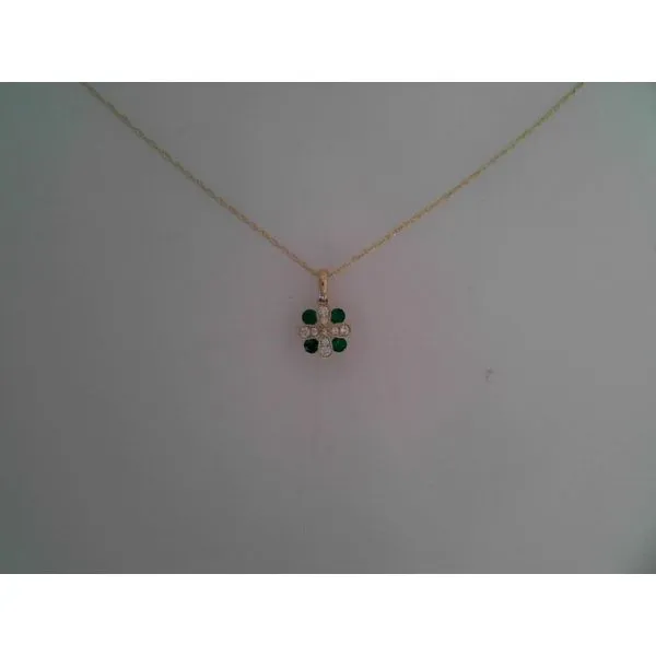 14K Yellow Emerald and Diamond Pendant Necklace