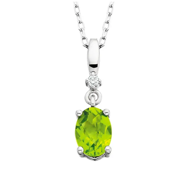 10K White Gold Peridot and Diamond Drop Pendant Necklace