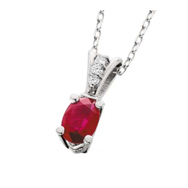 10K White Gold Ruby and Diamond Drop Pendant Necklace