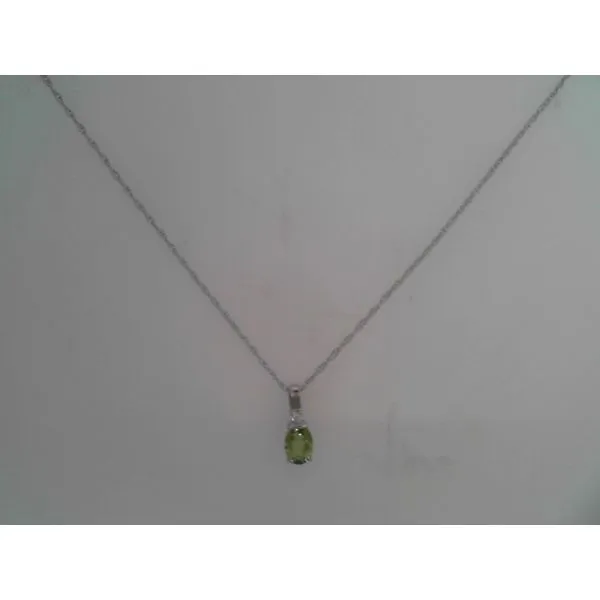 14K White Drop Pendant Necklace with Peridot and Diamond