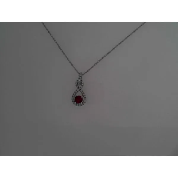 14K White Diamond and Ruby Infinity Pendant Necklace