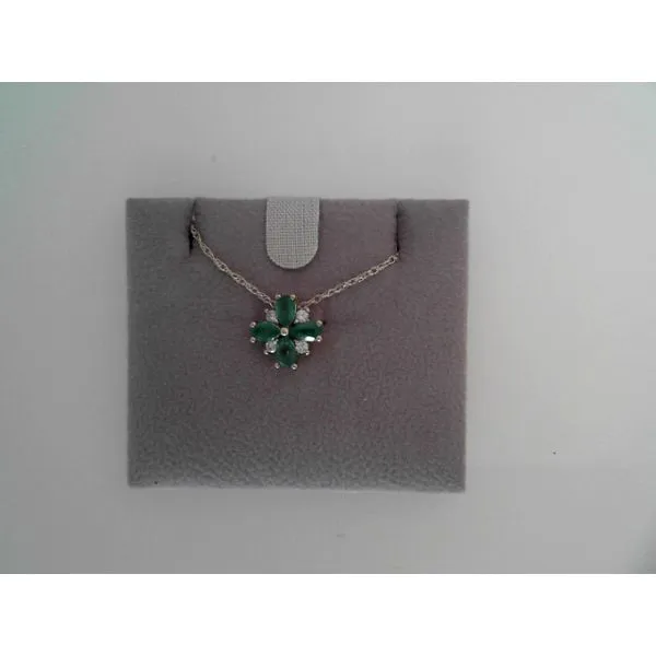 14K Yellow Multi Stone Emerald and Diamond Pendant Necklace