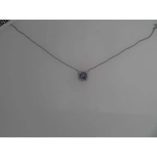 14K White Tanzanite and Diamond Halo Pendant