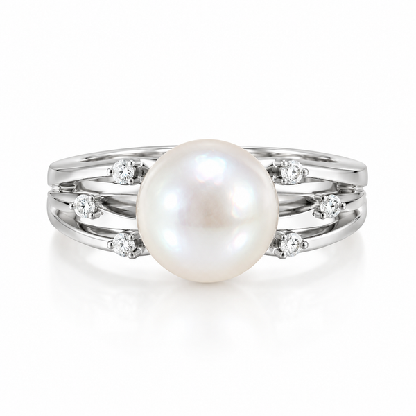 14K White Gold Pearl and Diamond Fashion Ring Morin Jewelers Southbridge, MA