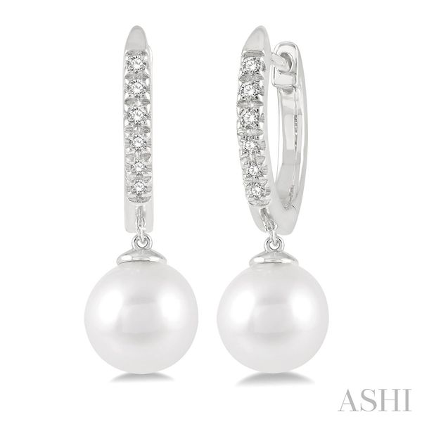 14K White Pearl and Diamond Drop Earrings Image 2 Morin Jewelers Southbridge, MA