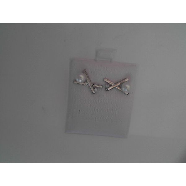 Sterling Silver Freeform Pearl Earrings with Diamonds Morin Jewelers Southbridge, MA