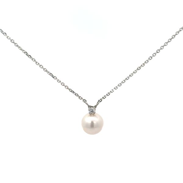 14K White Gold Pearl and Diamond Drop Pendant Morin Jewelers Southbridge, MA
