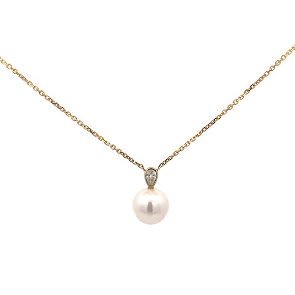 14K Yellow Gold Pearl and Diamond Drop Pendant Morin Jewelers Southbridge, MA