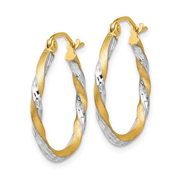 14K Two-Tone Diamond Cut Hoop Earrings Image 2 Morin Jewelers Southbridge, MA