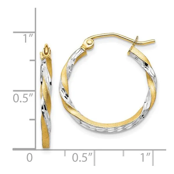 14K Two-Tone Diamond Cut Hoop Earrings Image 4 Morin Jewelers Southbridge, MA