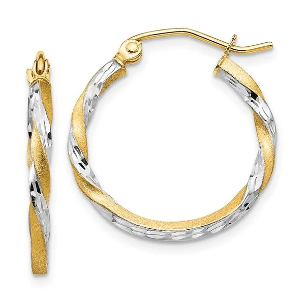 14K Two-Tone Diamond Cut Hoop Earrings Morin Jewelers Southbridge, MA