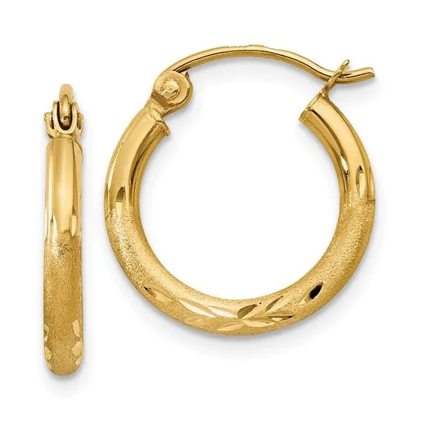 14K Yellow Gold Diamond Cut Hoop Earrings Morin Jewelers Southbridge, MA