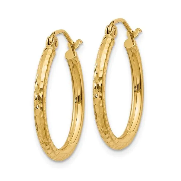 14K Yellow Gold Diamond Cut Hoop Earrings Image 2 Morin Jewelers Southbridge, MA