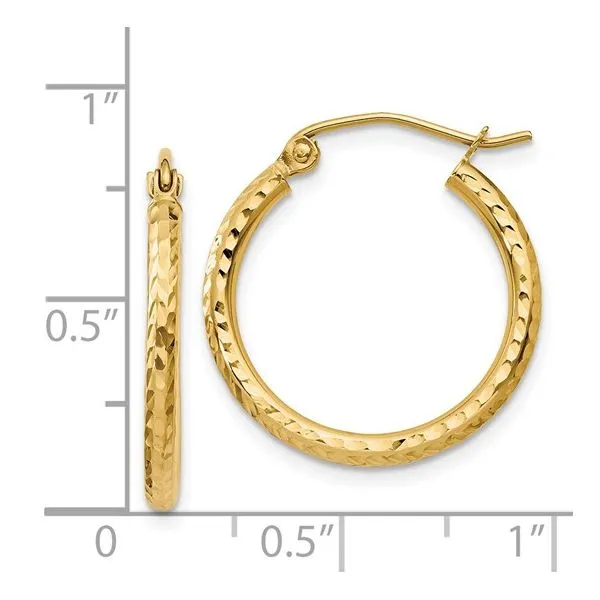 14K Yellow Gold Diamond Cut Hoop Earrings Image 4 Morin Jewelers Southbridge, MA