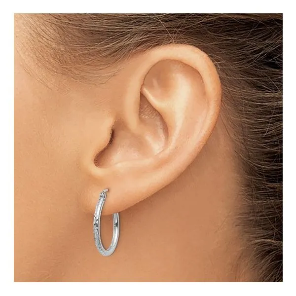 14K White Gold Diamond Cut Hoop Earrings Image 3 Morin Jewelers Southbridge, MA