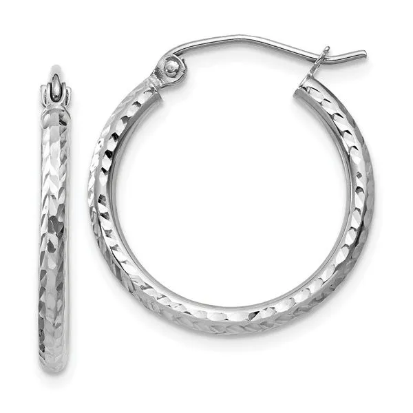 14K White Gold Diamond Cut Hoop Earrings Morin Jewelers Southbridge, MA