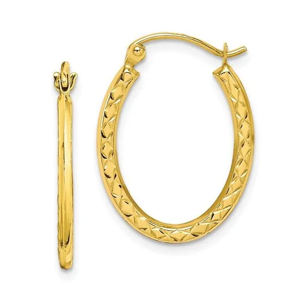 10Kt Yellow Textured Hollow Oval Hinged Hoop Earrings Morin Jewelers Southbridge, MA