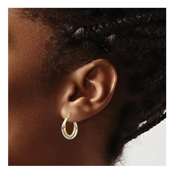 10Kt Two Tone Textured Twist Hinged Hoop Earrings Image 2 Morin Jewelers Southbridge, MA