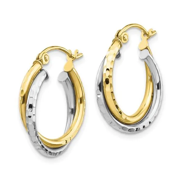 10Kt Two Tone Textured Twist Hinged Hoop Earrings Morin Jewelers Southbridge, MA