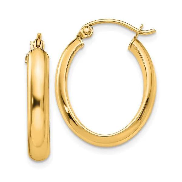 10Kt Yellow Polished Oval Tube Hinged Hoop Earrings Morin Jewelers Southbridge, MA