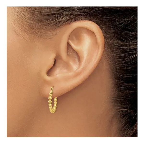 14Kt Yellow Beaded Hinged Hoop Earrings Image 3 Morin Jewelers Southbridge, MA