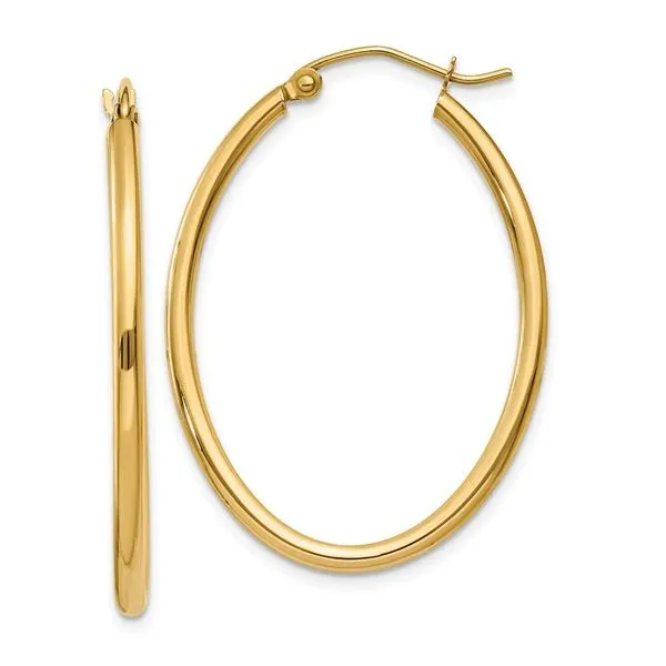 14K Yellow Polished Lightweight Tube Oval Hoop Earrings Morin Jewelers Southbridge, MA