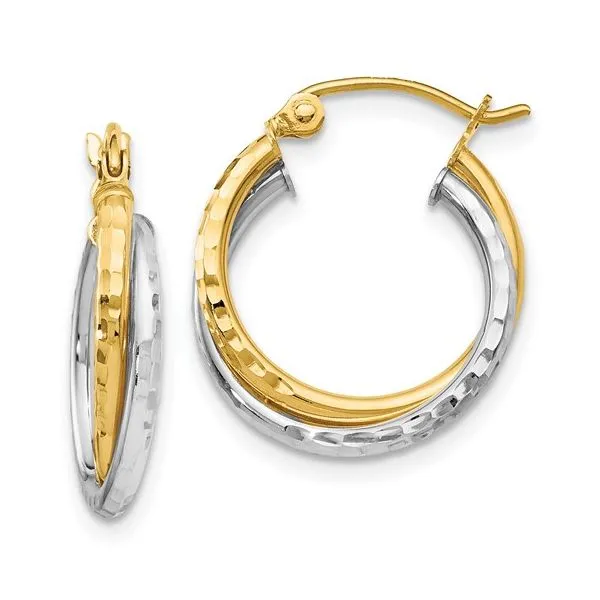 14K Two Tone Diamond Cut Hoop Hinged Earrings Morin Jewelers Southbridge, MA