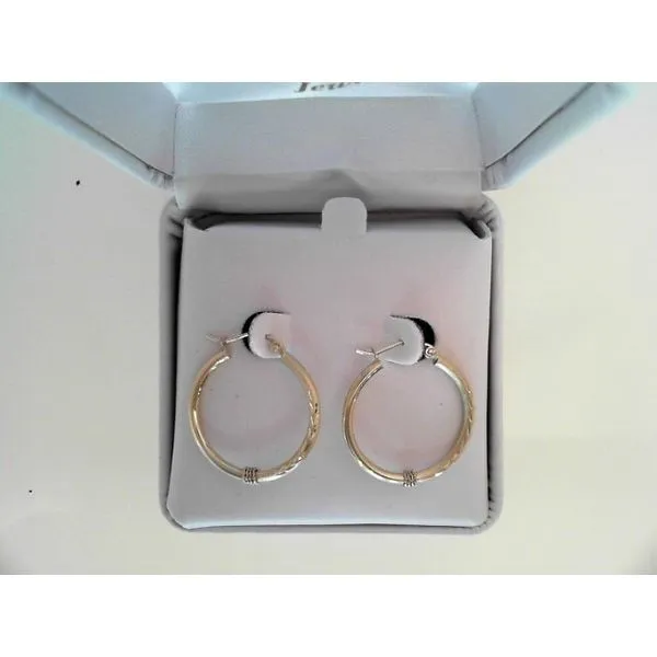 14K Yellow Satin and Diamond Cut Hoop Earrings Morin Jewelers Southbridge, MA