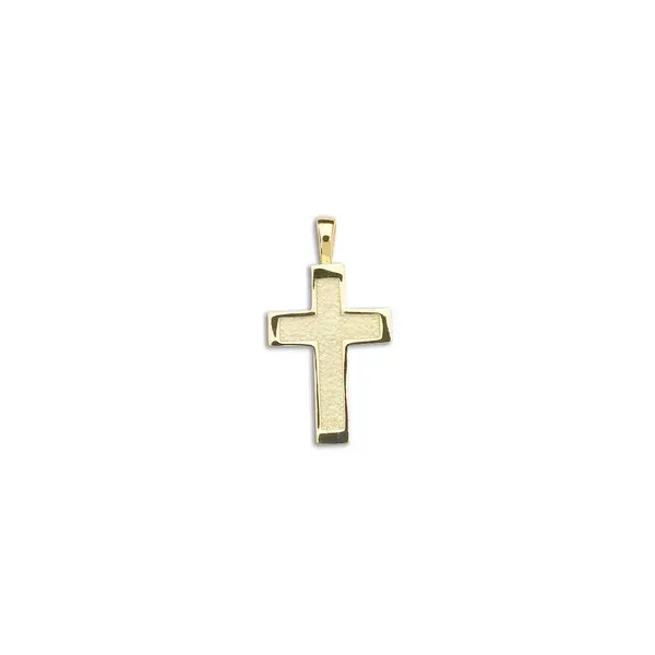Solid 14K Yellow Medium Squared Textured Cross Pendant