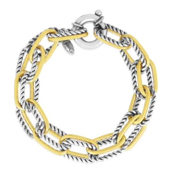 Twotone Sterling 18K Yellow Gold Fancy Link Bracelet Morin Jewelers Southbridge, MA