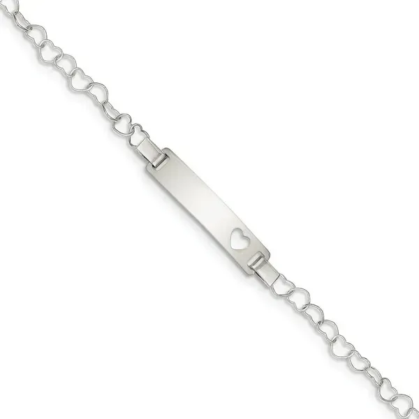 Sterling Silver Heart ID Bracelet on Heart Shaped Link Chain Morin Jewelers Southbridge, MA