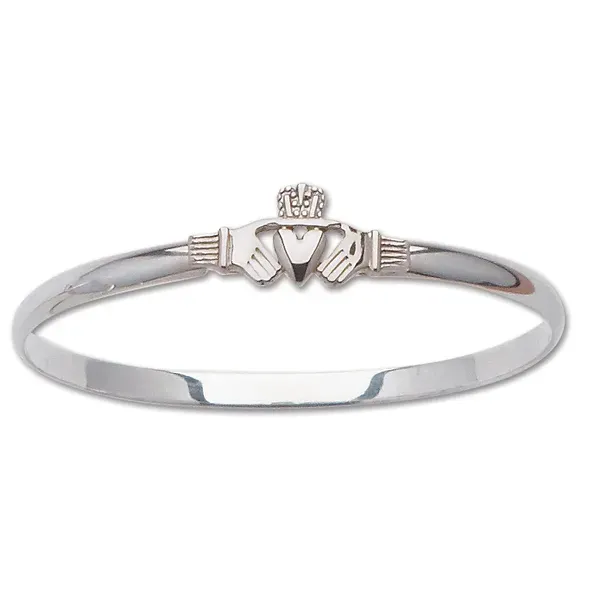 White Sterling Silver Claddagh Bangle Bracelet Morin Jewelers Southbridge, MA