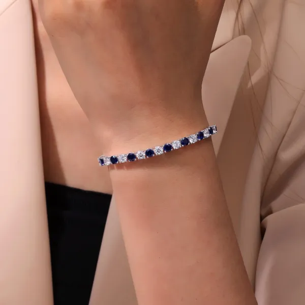 Sterling Silver Platinum Lafonn Tennis Bracelet with Lab-Grown Sapphires Image 2 Morin Jewelers Southbridge, MA