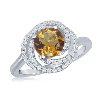 Golden citrine halo ring