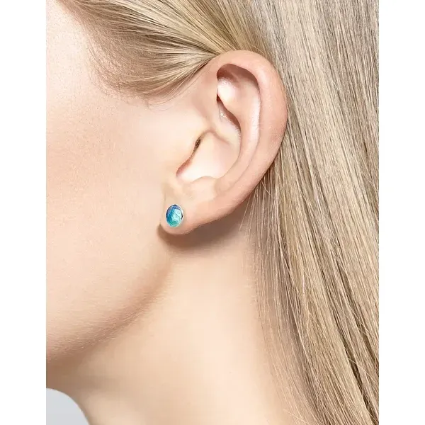 Blue Round Post Earrings Image 2 Morin Jewelers Southbridge, MA