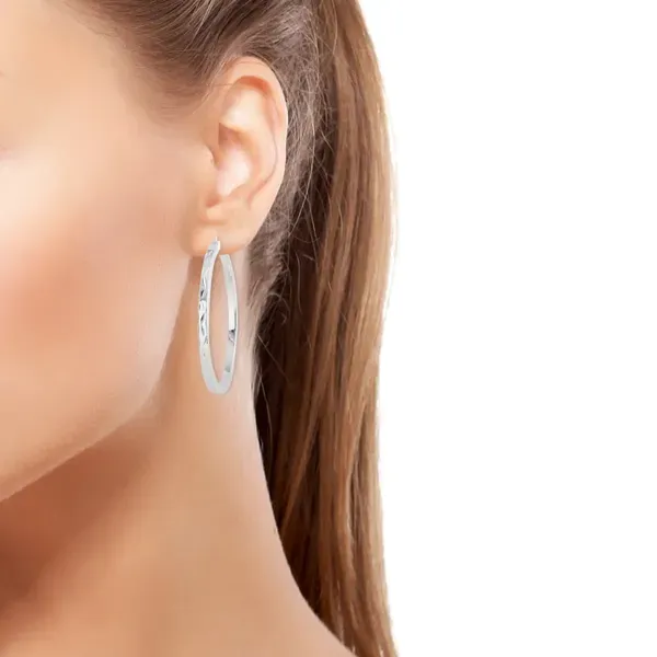Women's Sterling Silver Diamond Cut Large Hoop Earrings Image 2 Morin Jewelers Southbridge, MA