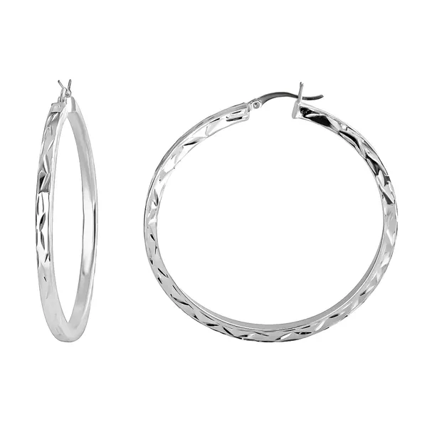 Women's Sterling Silver Diamond Cut Large Hoop Earrings Morin Jewelers Southbridge, MA