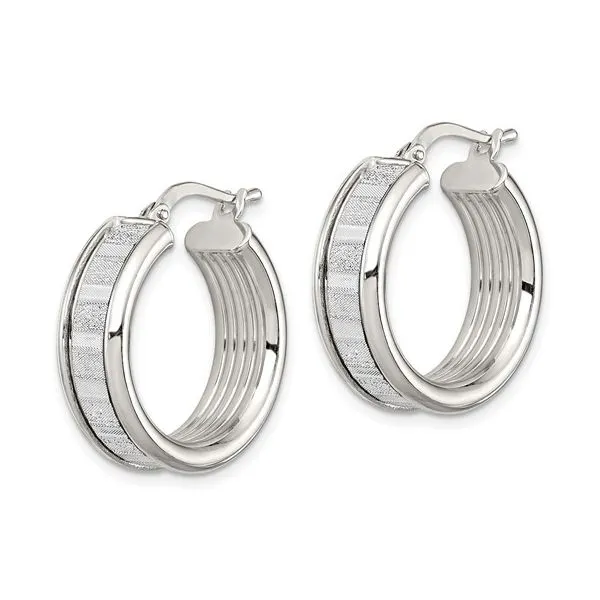 Lady's White Sterling Silver Medium Hoop Earrings - Hinged Hoop Earrings with Glitter Image 2 Morin Jewelers Southbridge, MA