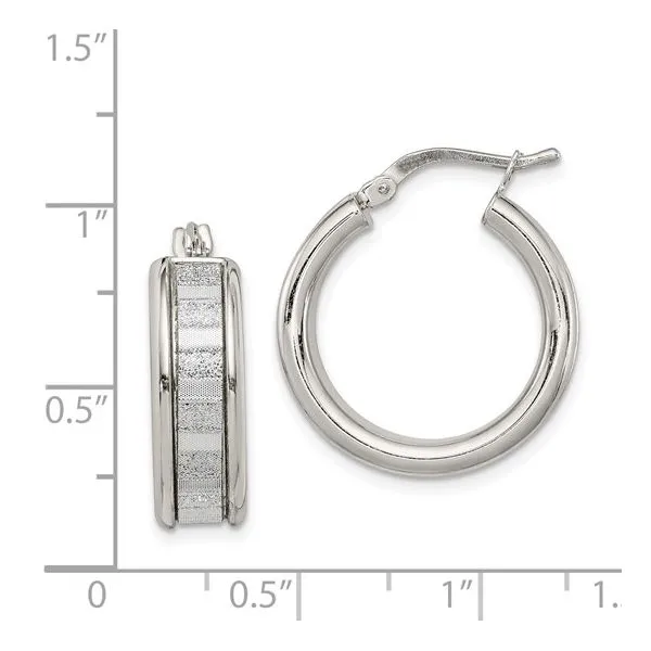Lady's White Sterling Silver Medium Hoop Earrings - Hinged Hoop Earrings with Glitter Image 3 Morin Jewelers Southbridge, MA