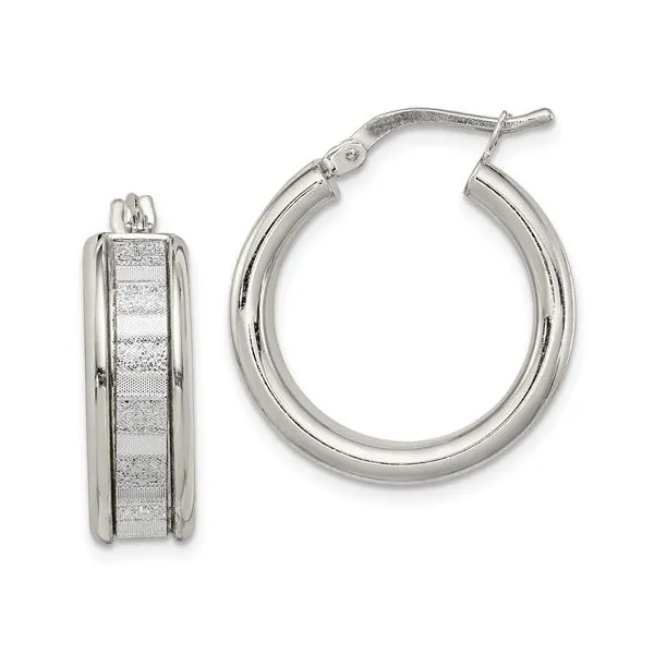 Lady's White Sterling Silver Medium Hoop Earrings - Hinged Hoop Earrings with Glitter Morin Jewelers Southbridge, MA