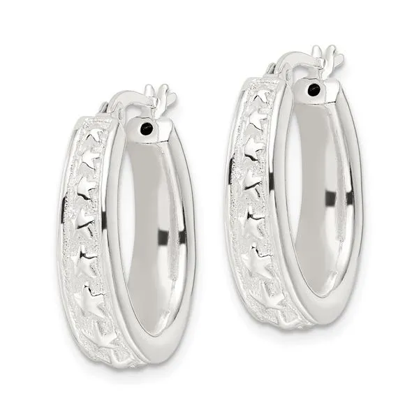 Lady's White Sterling Silver Small Hoop Earrings Polished Star Oval Hoops Image 2 Morin Jewelers Southbridge, MA