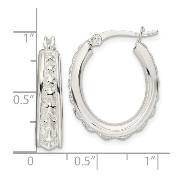 Lady's White Sterling Silver Small Hoop Earrings Polished Star Oval Hoops Image 4 Morin Jewelers Southbridge, MA