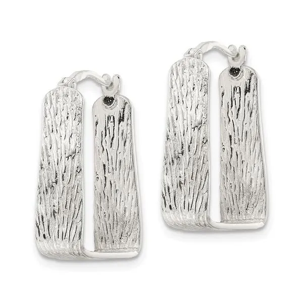 Lady's White Sterling Silver Medium Hoop Earrings Textured 5.5 mm Square Hoops Image 2 Morin Jewelers Southbridge, MA