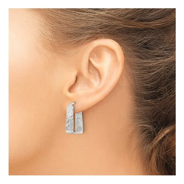 Lady's White Sterling Silver Medium Hoop Earrings Textured 5.5 mm Square Hoops Image 3 Morin Jewelers Southbridge, MA