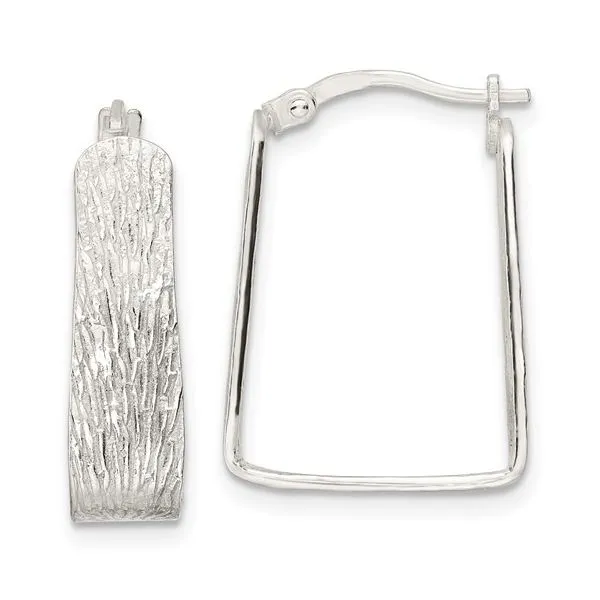 Lady's White Sterling Silver Medium Hoop Earrings Textured 5.5 mm Square Hoops Morin Jewelers Southbridge, MA