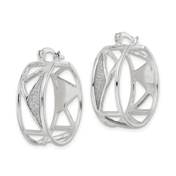 Lady's White Sterling Silver Medium Hoop Earrings Polished Fabric Glitter Hoop Image 2 Morin Jewelers Southbridge, MA