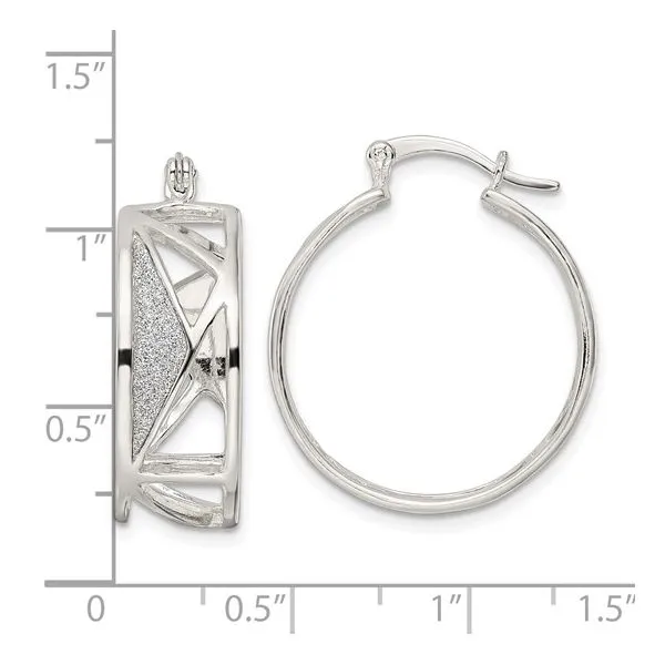 Lady's White Sterling Silver Medium Hoop Earrings Polished Fabric Glitter Hoop Image 4 Morin Jewelers Southbridge, MA